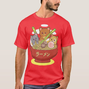 Kawaii Anime Cat Eating Ramen Japansk Noodle Asia T Shirt