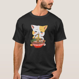 Kawaii Anime Cat Eating Ramen japansk nudles Cat T Shirt
