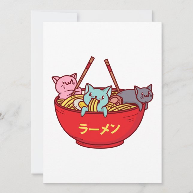 Kawaii Anime Cat Funny Adsible Japanska Ramen Julkort (Framsida)