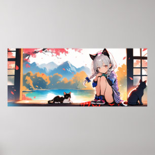 Kawaii Anime Cat Girl Sakura Tapestry—Wall Art Poster