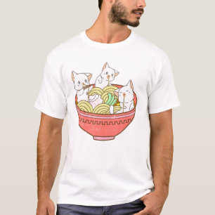 Kawaii Anime Cat Japanska Ramen Noodles - Kitten V T Shirt