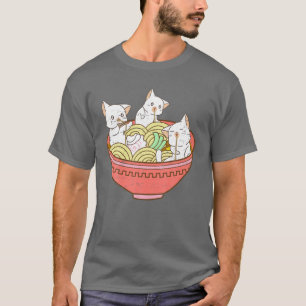 Kawaii Anime Cat Japanska Ramen Noodles - Kitten V T Shirt