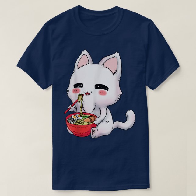 Kawaii Anime Cat Ramen Bowl Japanska Noodles Älska T Shirt (Design framsida)