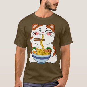 Kawaii Anime Cat Ramen Noodle Women Manar Tonåring T Shirt