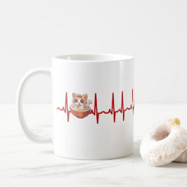 Kawaii Anime Cat Ramen Noodles Otaku EKG Heartslag Kaffemugg