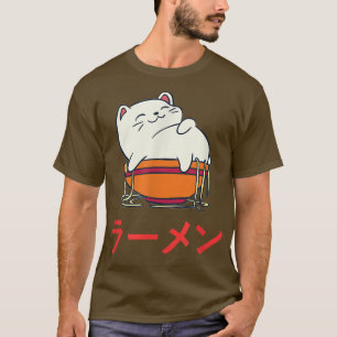 Kawaii Anime Cat Shirt Funny Cat Eating Ramen Cat T