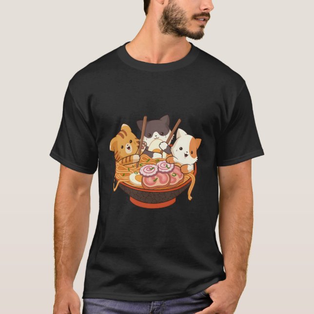 Kawaii Anime Cats Otaku Japansk Ra Noodles T Shirt (Framsida)