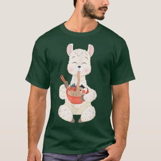 Kawaii Anime Cute Llama Eating Ramen Japanese Nood T Shirt