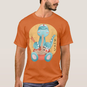 Kawaii Anime Dinosaur Eating Ramen Retro Japanska T Shirt