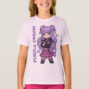 Kawaii Anime Flicka Lila Dröm T-Shirt
