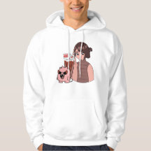 Kawaii Anime Flicka med Choklad Milkshake & Rosa 