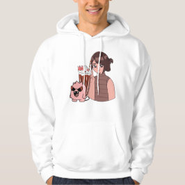 Kawaii Anime Flicka med Choklad Milkshake & Rosa  Hoodie