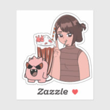 Kawaii Anime Flicka med chokladmilkshake & Rosa 
