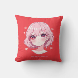 Kawaii Anime Flicka Valentinskåpa Kudde