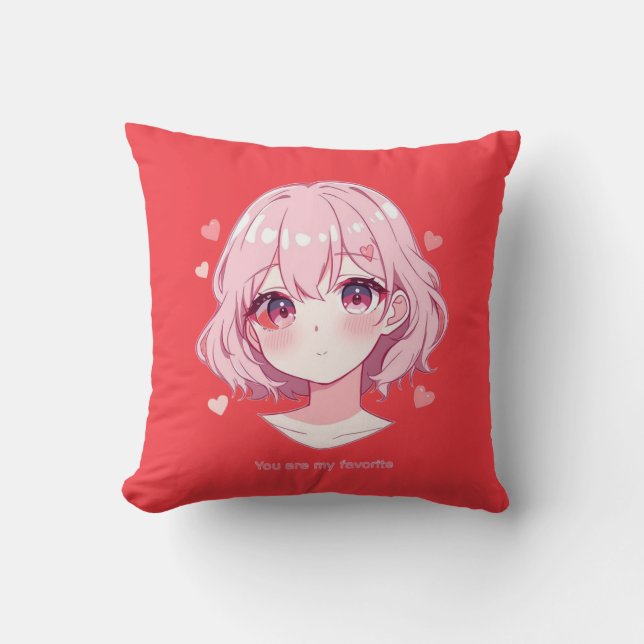 Kawaii Anime Flicka Valentinskåpa Kudde (Framsida)