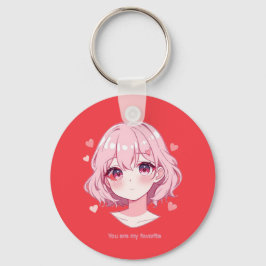 Kawaii Anime Flicka Valentinskåpa Nyckelring