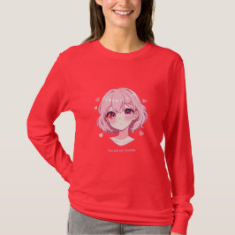 Kawaii Anime Flicka Valentinskåpa T Shirt