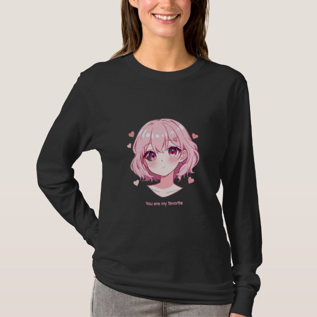 Kawaii Anime Flicka Valentinskåpa T Shirt (Framsida)