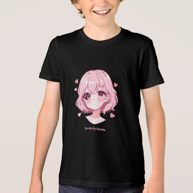 Kawaii Anime Flicka Valentinskåpa T Shirt (Framsida)