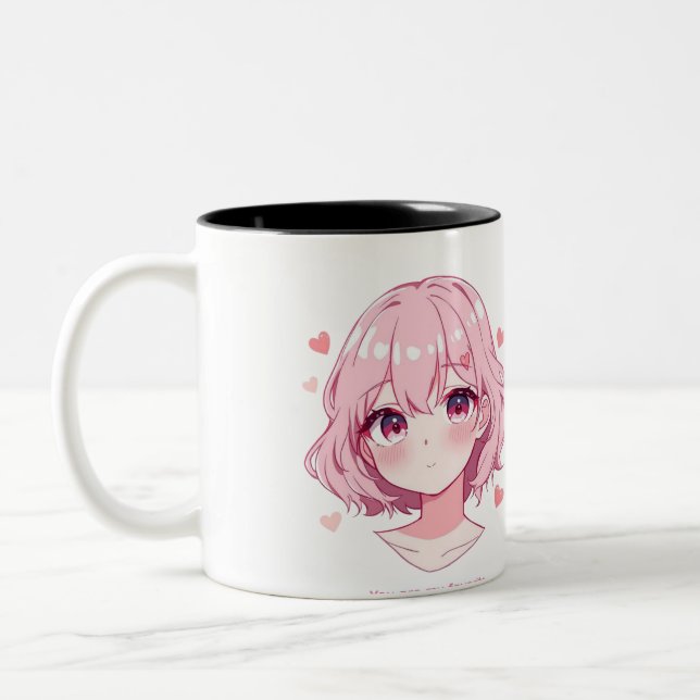 Kawaii Anime Flicka Valentinskåpa Två-Tonad Mugg (Vänster)