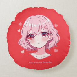 Kawaii Anime Flickvalströja Rund Kudde
