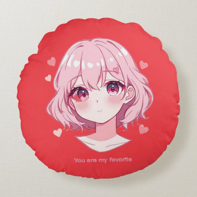 Kawaii Anime Flickvalströja Rund Kudde (Framsidan)