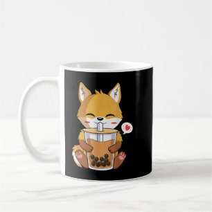 Kawaii Anime Fox Drinking Boba Bubble Tea Älskare Kaffemugg