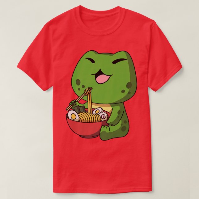 Kawaii Anime Frog Asian Noodles Japanska Ramen 569 T Shirt (Design framsida)