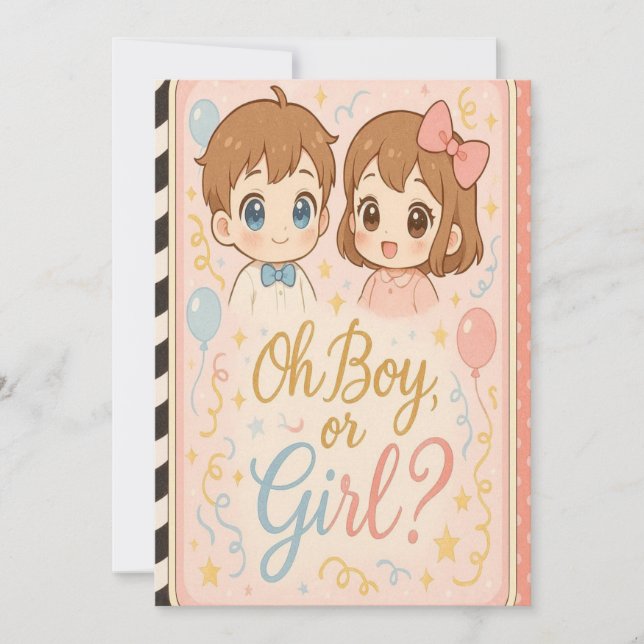 Kawaii Anime Gender Reveal bjudan.Oh Boy orgri Inbjudningar (Framsida)