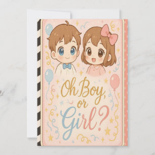 Kawaii Anime Gender Reveal bjudan.Oh Boy orgri Inbjudningar