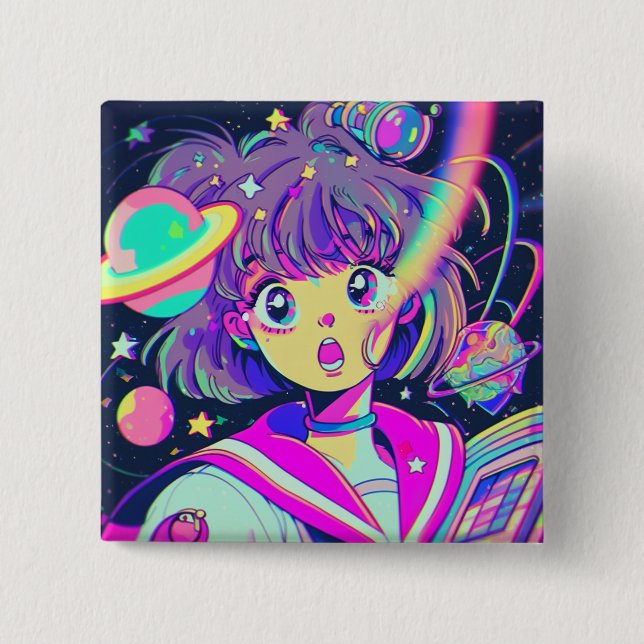 Kawaii Anime Girl Button Knapp (Framsida)