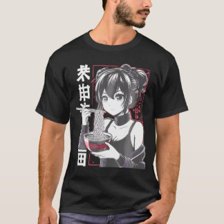 Kawaii Anime Girl Eating Ramen Noodles Japanska T Shirt