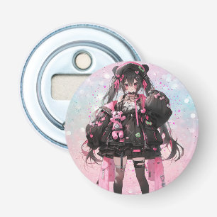 Kawaii Anime Girl in Rosa och svart Dress Flasköppnare
