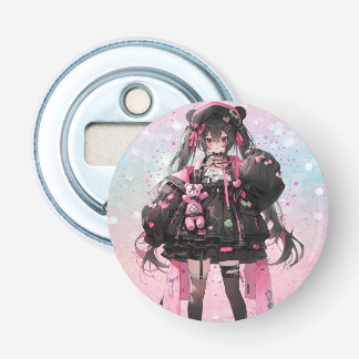 Kawaii Anime Girl in Rosa och svart Dress Flasköppnare