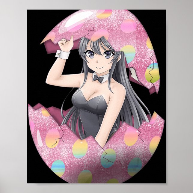 Kawaii Anime Girl Påskhare Egg Cute Waifu Öster Poster (Framsidan)