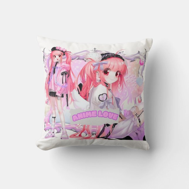 Kawaii Anime Girl Pillow Kudde (Framsida)