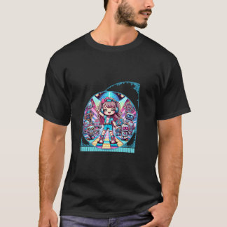 Kawaii Anime Girl s Retro Robot Dance Party Groove T Shirt