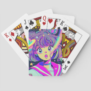 Kawaii Anime Girl Spelar upp kort Casinokort