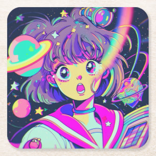 Kawaii Anime Girl Square Papper Underlägg Kvadrat