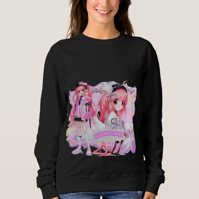 Kawaii Anime Girl Sweatshirt T Shirt (Framsida)