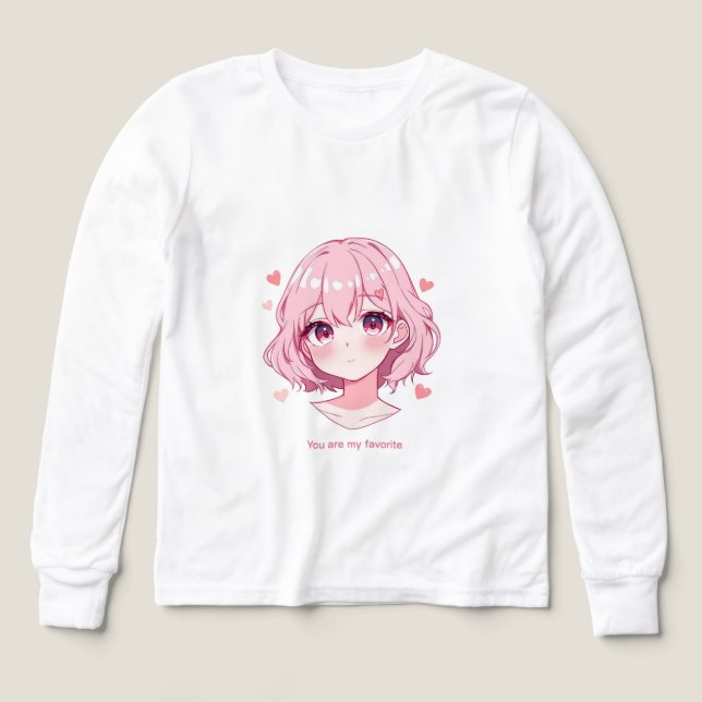 Kawaii Anime Girl Valentine Sweatshirt T Shirt (Design framsida)