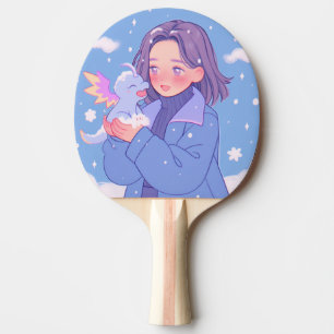 Kawaii Anime Girl with Baby Dragon in Winter Snö Pingisracket