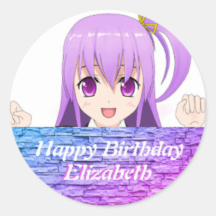 Kawaii anime Grattis på födelsedagen gulljapansk Runt Klistermärke