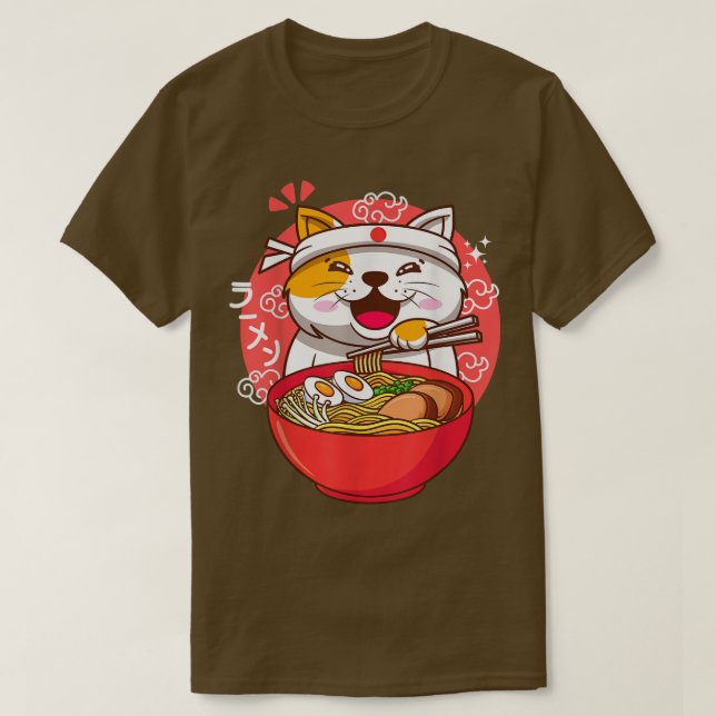 Kawaii Anime Japanese cat ramen  T Shirt (Design framsida)