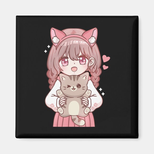 Kawaii Anime Kawaii Cat Lover Otaku Magnet (Framsidan)