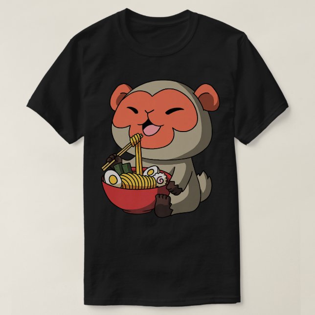 Kawaii Anime Macaque Monkey Asian Noodles Japanska T Shirt (Design framsida)