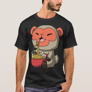 Kawaii Anime Macaque Monkey Asian Noodles Japanska T Shirt