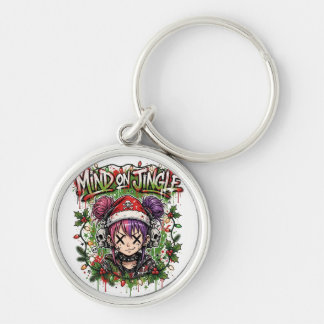 Kawaii Anime-nyckelring med bjällra Jul Flicka Rund Silverfärgad Nyckelring