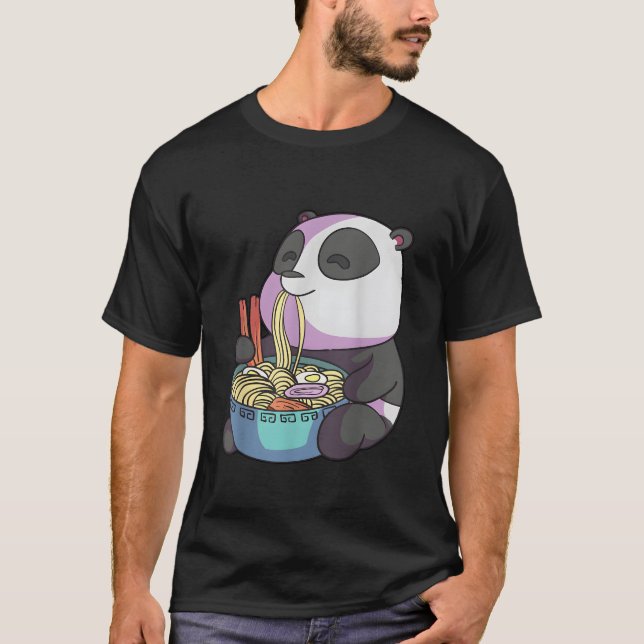 Kawaii Anime Panda Eating Ra Japanese Noodles Pand T Shirt (Framsida)