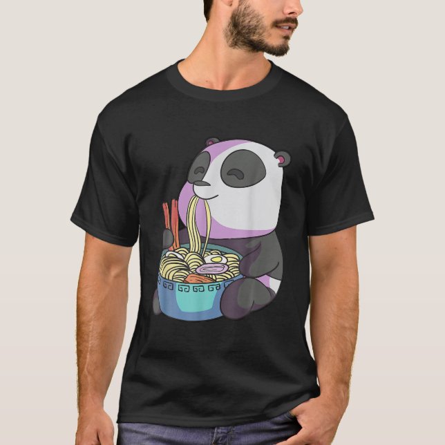 Kawaii Anime Panda Eating Ramen japanska Noodles P T Shirt (Framsida)